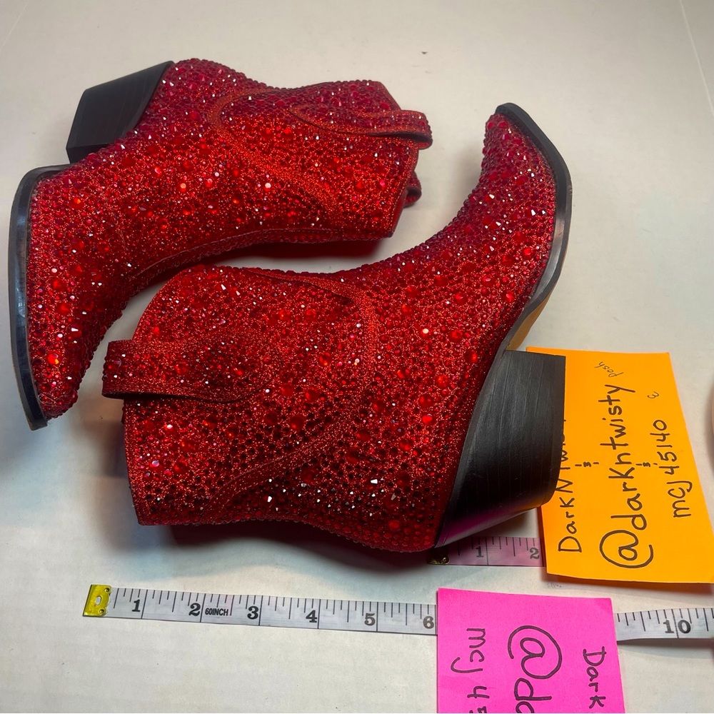 BNIB FIRST QUALITY Jessica Simpson Red Tamira 2 Rhinestone Ankle Boots 6M - Picture 14 of 16